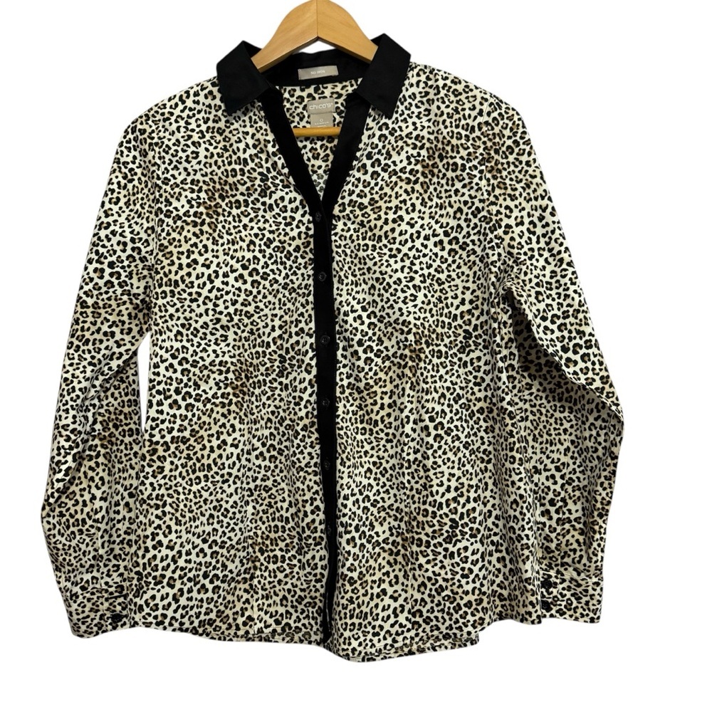 Chico's No Iron leopard print Caroline button-up shirt Size 0 Small